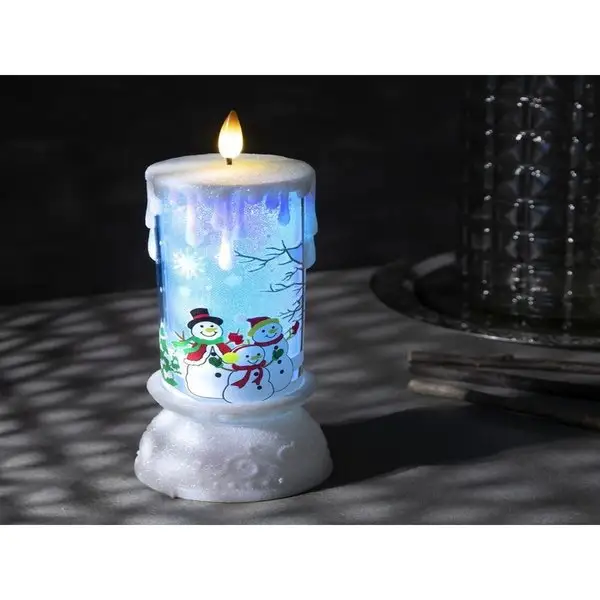 Новогодние украшения Свеча со Снеговиком 10х23х10см ААх3 RGB