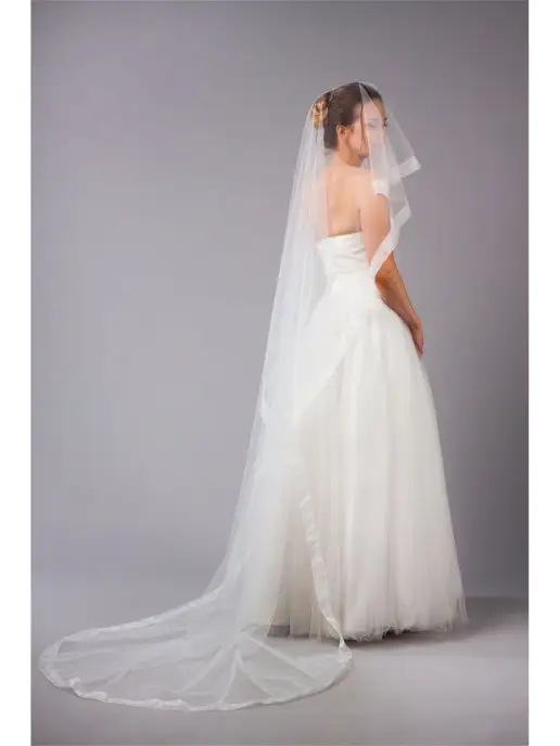 Romantic Wedding Свадебная фата с прозрачной лентой длинная, прозрачный, фото 3