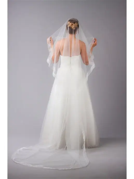 Romantic Wedding Свадебная фата с прозрачной лентой длинная, прозрачный, фото 4
