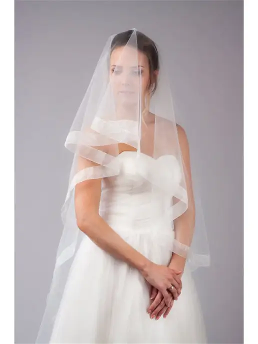 Romantic Wedding Свадебная фата с прозрачной лентой длинная, прозрачный, фото 7