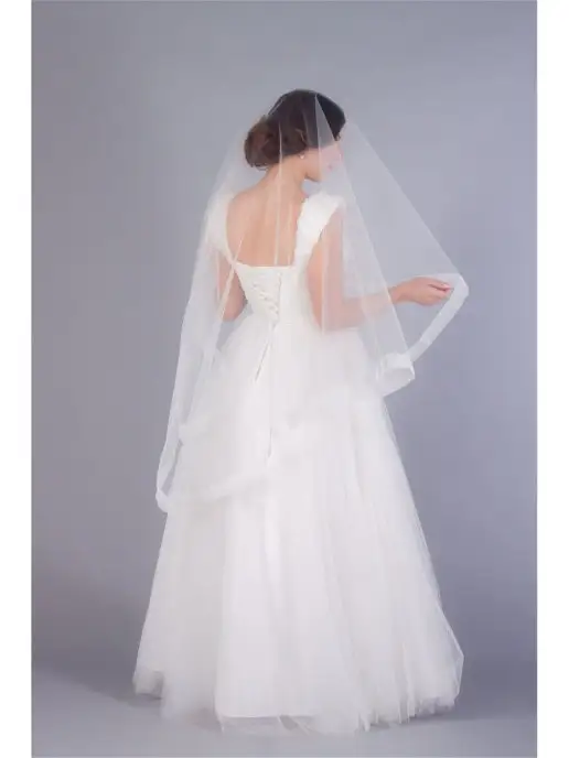 Romantic Wedding Свадебная фата средней длины с прозрачной лентой из шифона, белый, фото 2