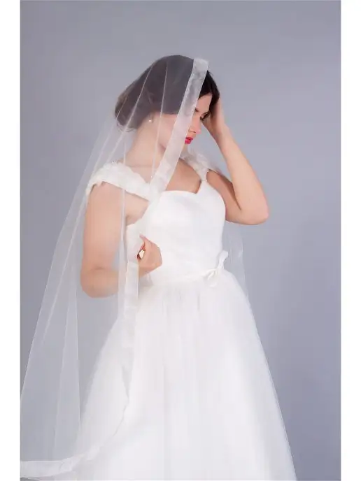 Romantic Wedding Свадебная фата средней длины с прозрачной лентой из шифона, белый, фото 5