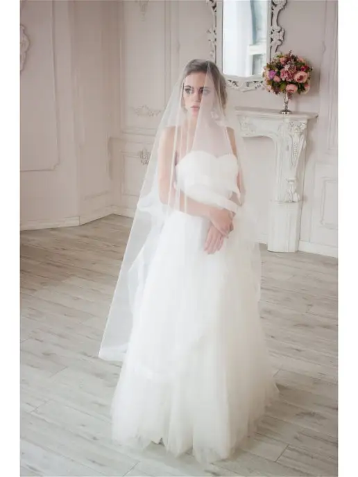 Romantic Wedding Свадебная фата средней длины с прозрачной лентой из шифона, белый, фото 7