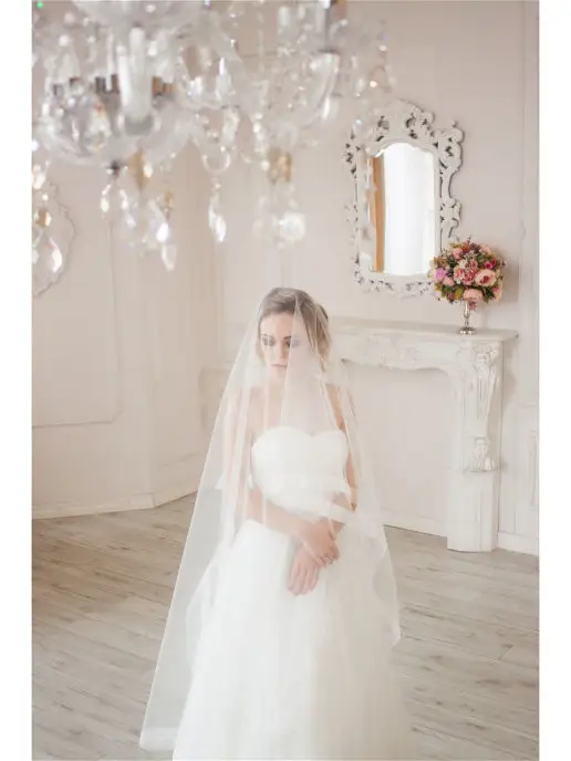 Romantic Wedding Свадебная фата средней длины с прозрачной лентой из шифона, белый, фото 8