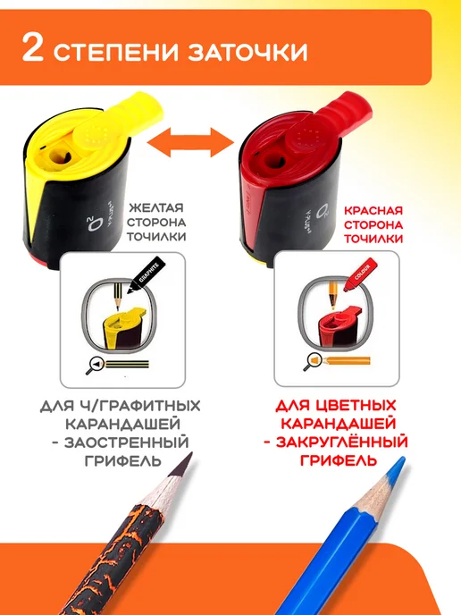 Y-PLUS Точилка O2 для цветных и простых карандашей, черный, фото 2