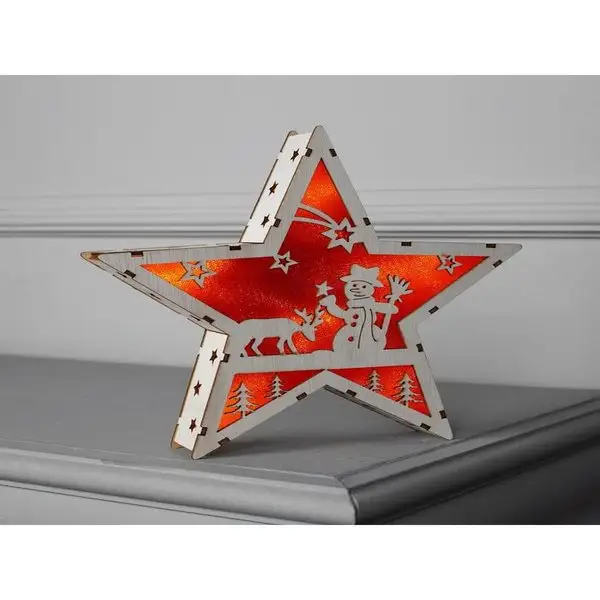 Новогодние украшения Звезда, Снеговик 22х22х4см, AАA*2, 6LED