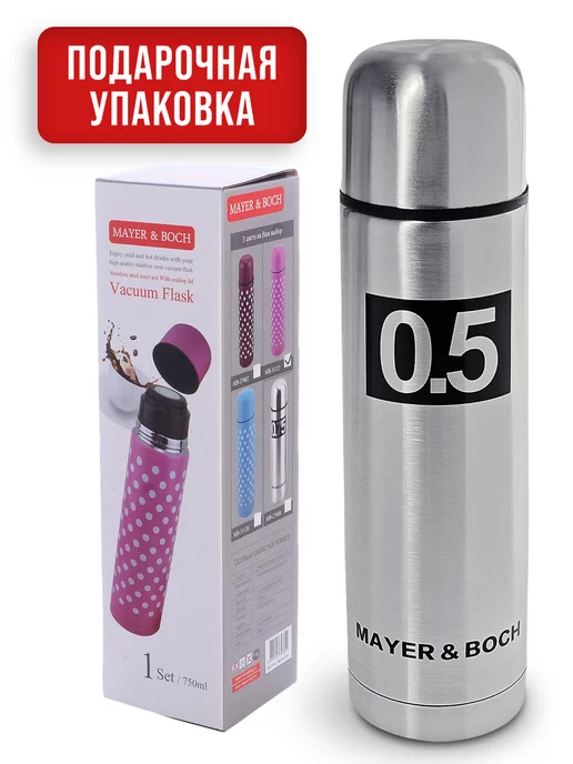 Термос 0.5 для чая металлический с кнопкой - фото 7