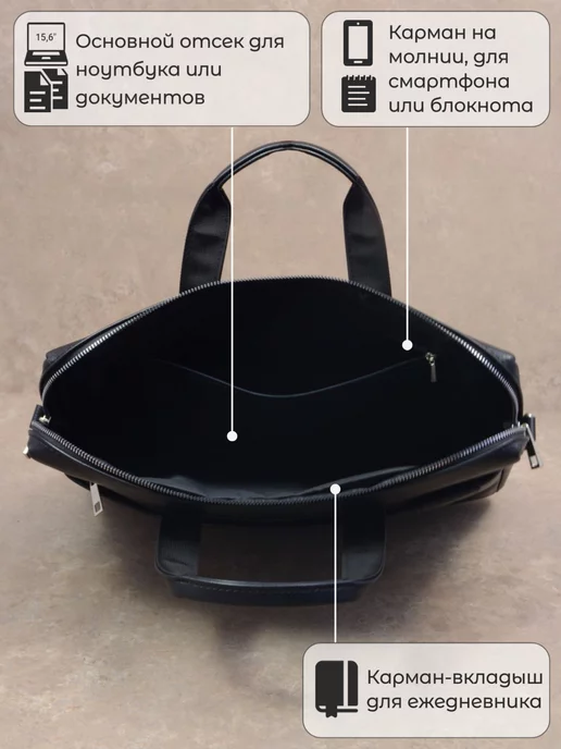 REDAN Сумка через плечо для ноутбука 15,6" кожаная, черный, фото 6