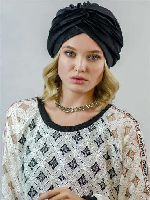 Nazarkov Furs Шапка осенняя зимняя чалма, черный, фото 4