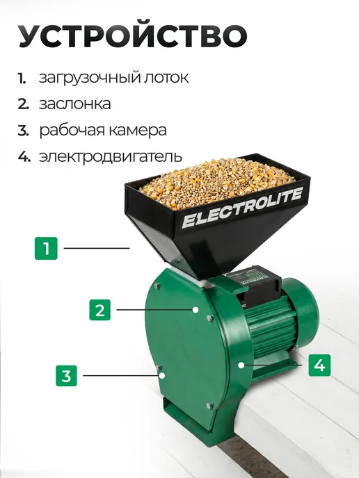 ELECTROLITE Зернодробилка садовая для кормов изб 2, вариант, фото 7