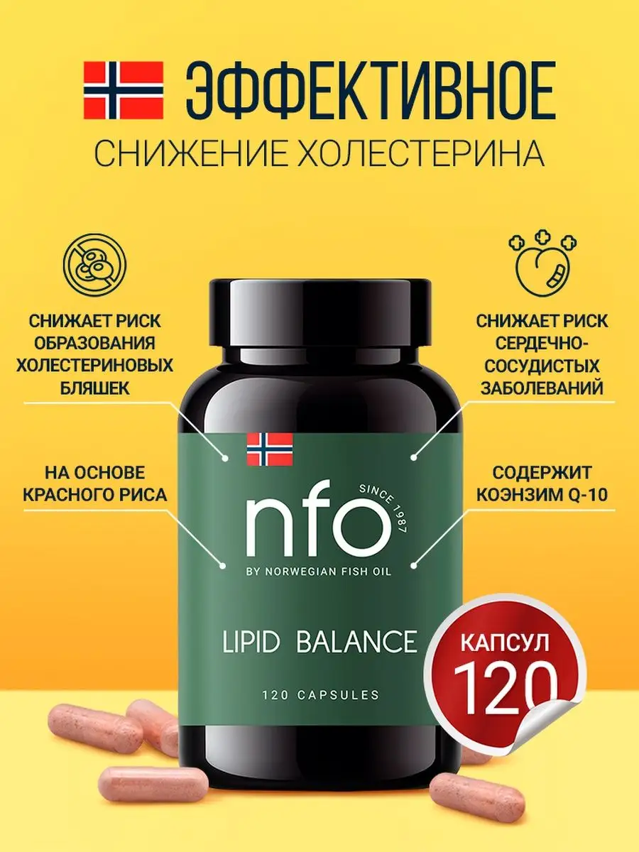 БАД для снижения холестерина Липид Баланс (NFO Норвегия) Norwegian Fish Oil  14599148 купить в интернет-магазине Wildberries