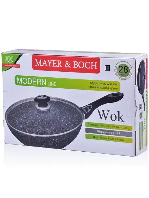 Сковорода вок с крышкой с антипригарным покрытием 28 см - фото 8