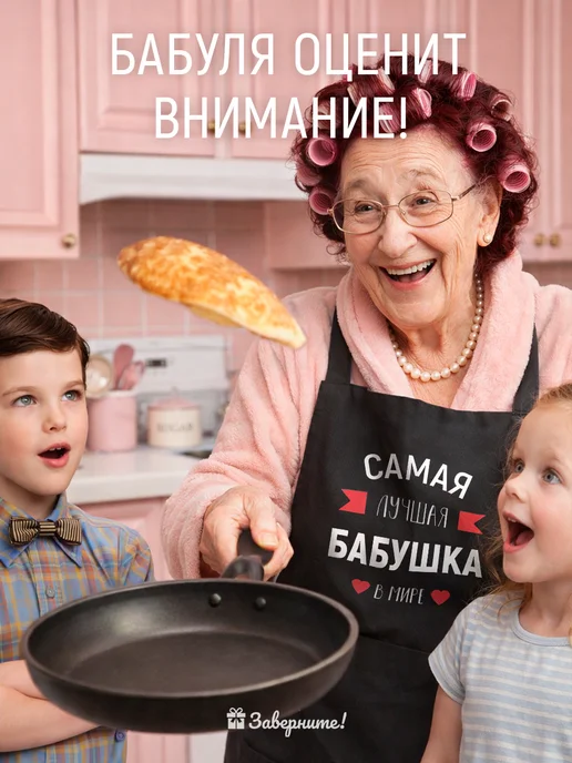 Заверните! Фартук подарок бабушке, черный, фото 2