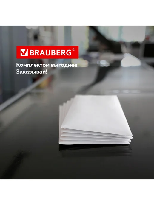 Brauberg Конверты почтовые бумажные Е65 110х220 мм, набор 100 шт, 110x220 мм, 100 шт, фото 5