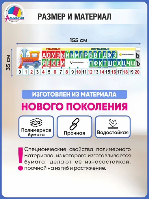Альмарин Плакат ЛЕНТА БУКВ, ЗВУКОВ и ЦИФР, белый, фото 2