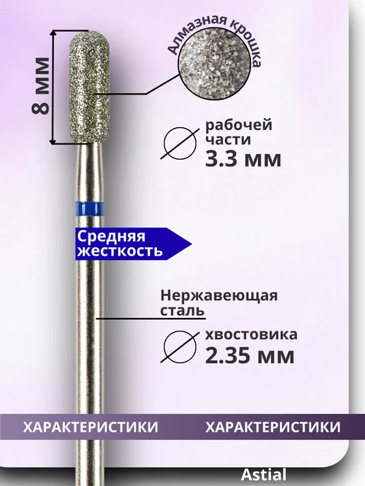 Astial Фрезы для маникюра и педикюра Цилиндр, 806.104.141.524.033, 3 шт, фото 2