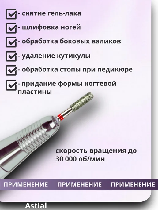Astial Фрезы для маникюра и педикюра Цилиндр, 806.104.141.514.025, 3 шт, фото 3