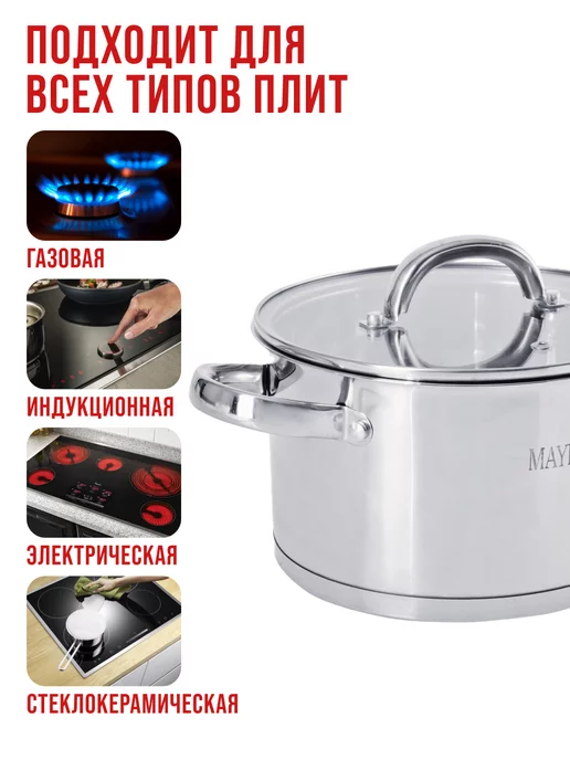 Кастрюля нержавеющая сталь с крышкой 2,8 л - фото 5