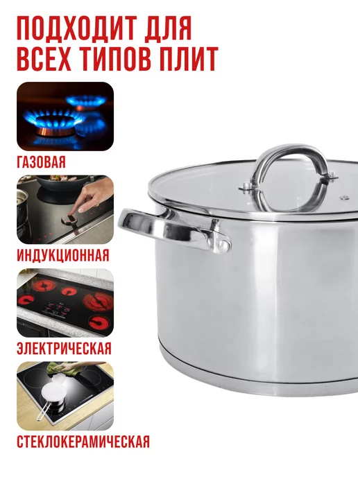 Кастрюля из нержавеющей стали с крышкой 3,8 л - фото 5