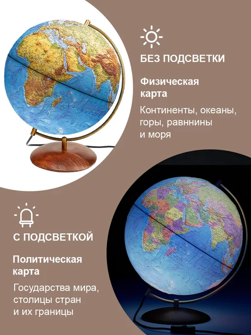 Globen Глобус физико-политический, на подставке из дерева, 32 см, вариант, фото 4