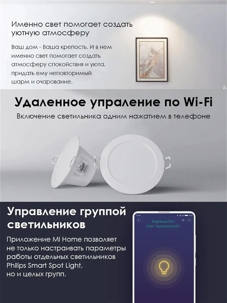 Встраиваемый точечный светильник (Wi-Fi) Philips 14766492 купить в  интернет-магазине Wildberries