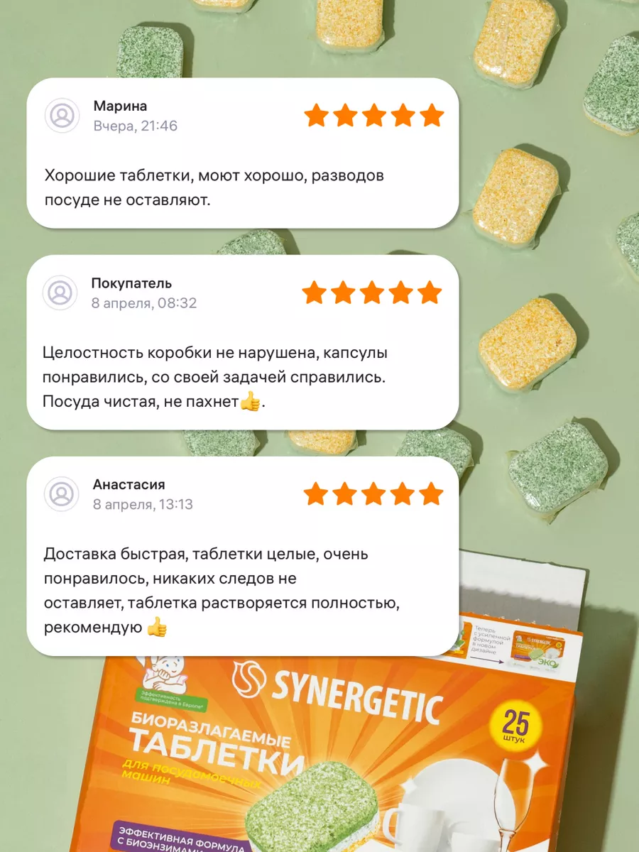 Таблетки для посудомоечной машины, 25 шт SYNERGETIC 14792605 купить за 433  ₽ в интернет-магазине Wildberries