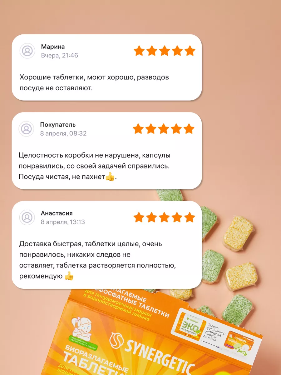 Таблетки для посудомоечной машины, 55 шт SYNERGETIC 14792606 купить за 688  ₽ в интернет-магазине Wildberries