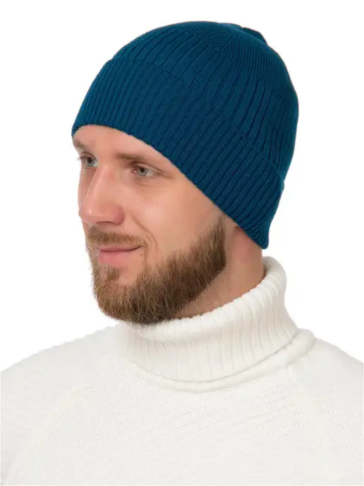 JB casual Шапка Бини тонкая из шерсти, голубой, фото 2