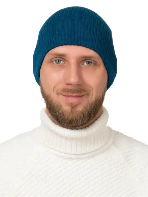 JB casual Шапка Бини тонкая из шерсти, голубой, фото 3