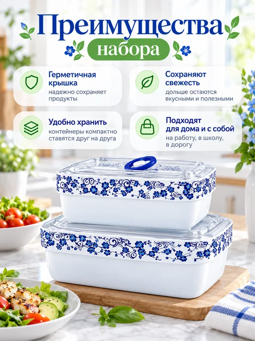 ФЛАТЕЛЬ Набор Ланч-боксов (В-328) 1450+800мл, 800 мл, фото 2