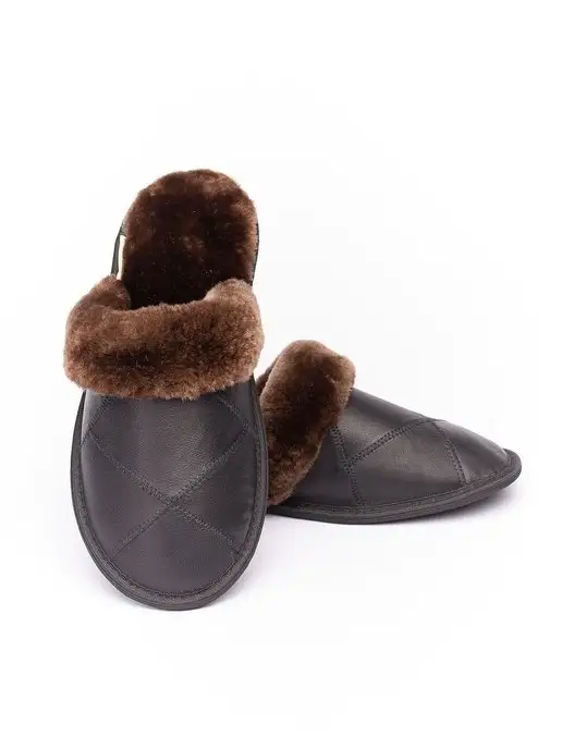 Dekma Тапочки домашние кожаные с мехом, черный, фото 4