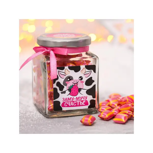 Леденцы Коровка Сима, в стеклянной банке, со вкусом манго, 130 г/Новогодний подарок/Символ Года 2021