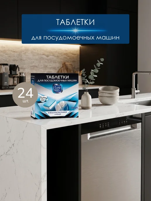 TOP HOUSE Таблетки 6 в 1 для посудомоечных машин 24 штуки, вариант
