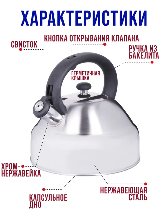 Чайник для плиты газовой со свистком из нержавеющей стали - фото 13