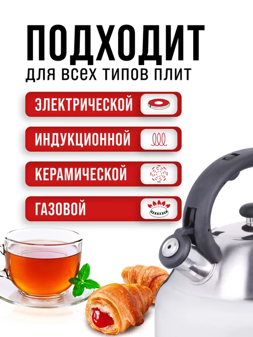 Чайник для плиты газовой со свистком из нержавеющей стали - фото 5