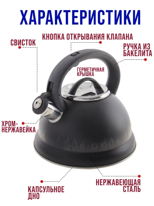 Чайник со свистком для плиты 2,8 л - фото 13