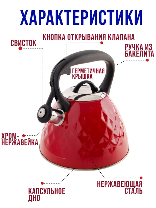 Чайник о свистком для плиты 3 л - фото 13