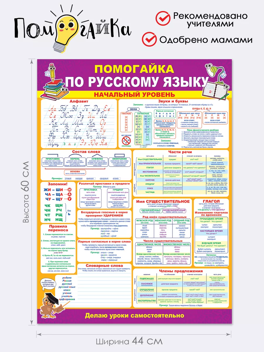 Плакат Помогайка по русскому языку начальный уровень в школу ТМ Помогайка  14901644 купить за 179 ₽ в интернет-магазине Wildberries