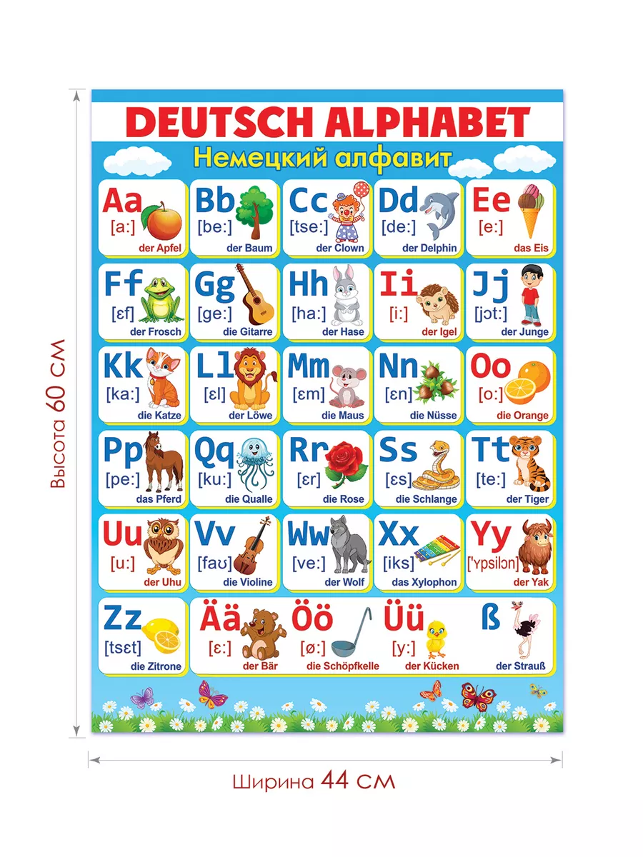 Обучающий плакат немецкий язык алфавит картон в школу А2 ТМ Открытая  планета 14901658 купить за 153 ₽ в интернет-магазине Wildberries