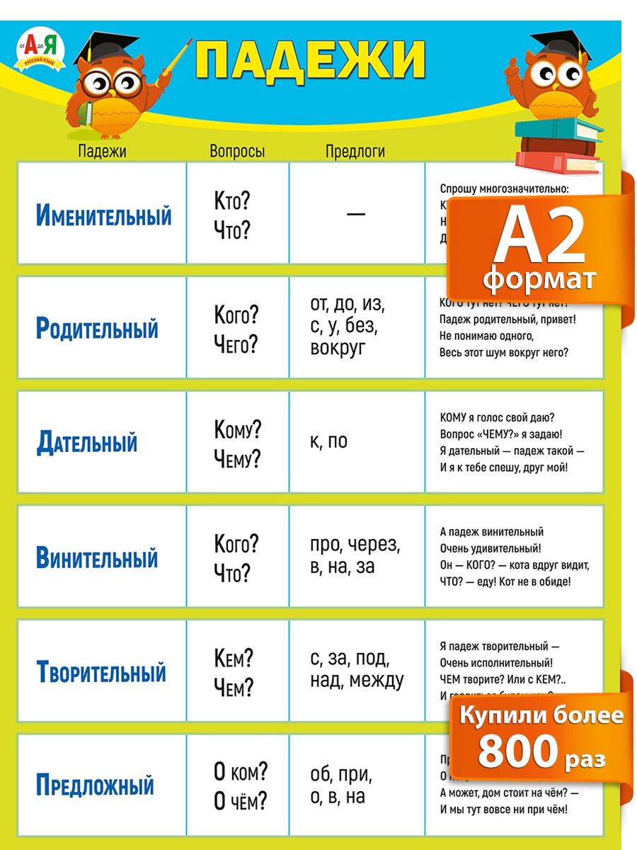 Падежи склонение плакат на стену по русскому языку для школы ТМ Мир  поздравлений 14935636 купить за 155 ₽ в интернет-магазине Wildberries