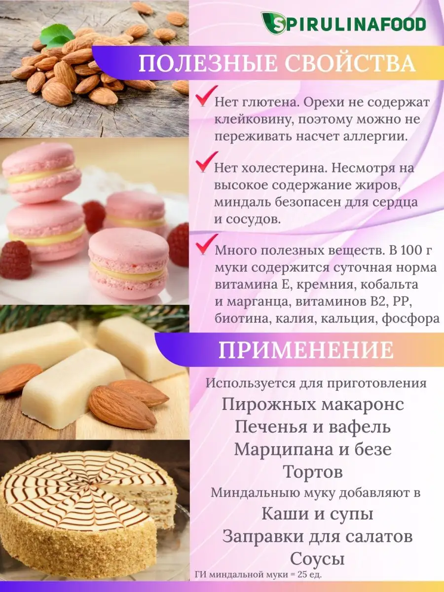 Мука миндальная мелкого помола , 350 гр Spirulinafood 14954116 купить в  интернет-магазине Wildberries