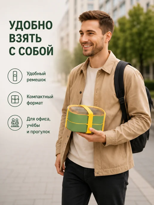 Magifta Ланч-бокс с приборами двухъярусный, контейнер для еды 800 мл, 800 мл, фото 4