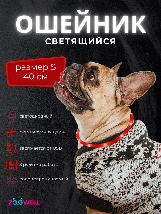 Zoowell Светящийся ошейник, точечное свечение, размер S, красный