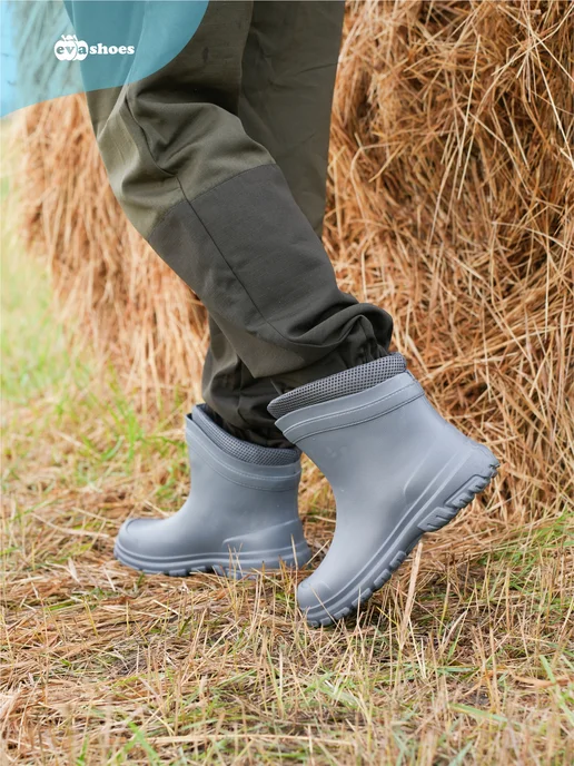 EVASHOES Резиновые сапоги утепленные демисезонные, серый, фото 8