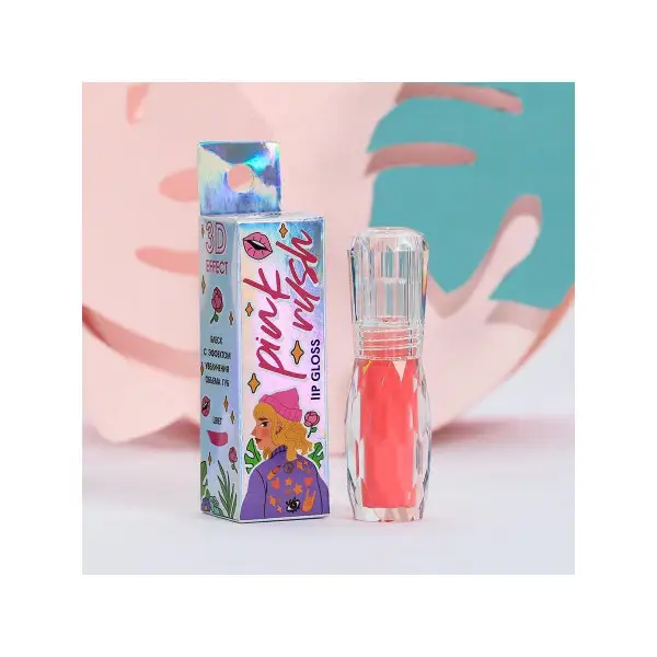 Подарок на день рождения Блеск с эффектом увеличения объёма губ Pink rush,оттенок нежно-розовый,3 мл