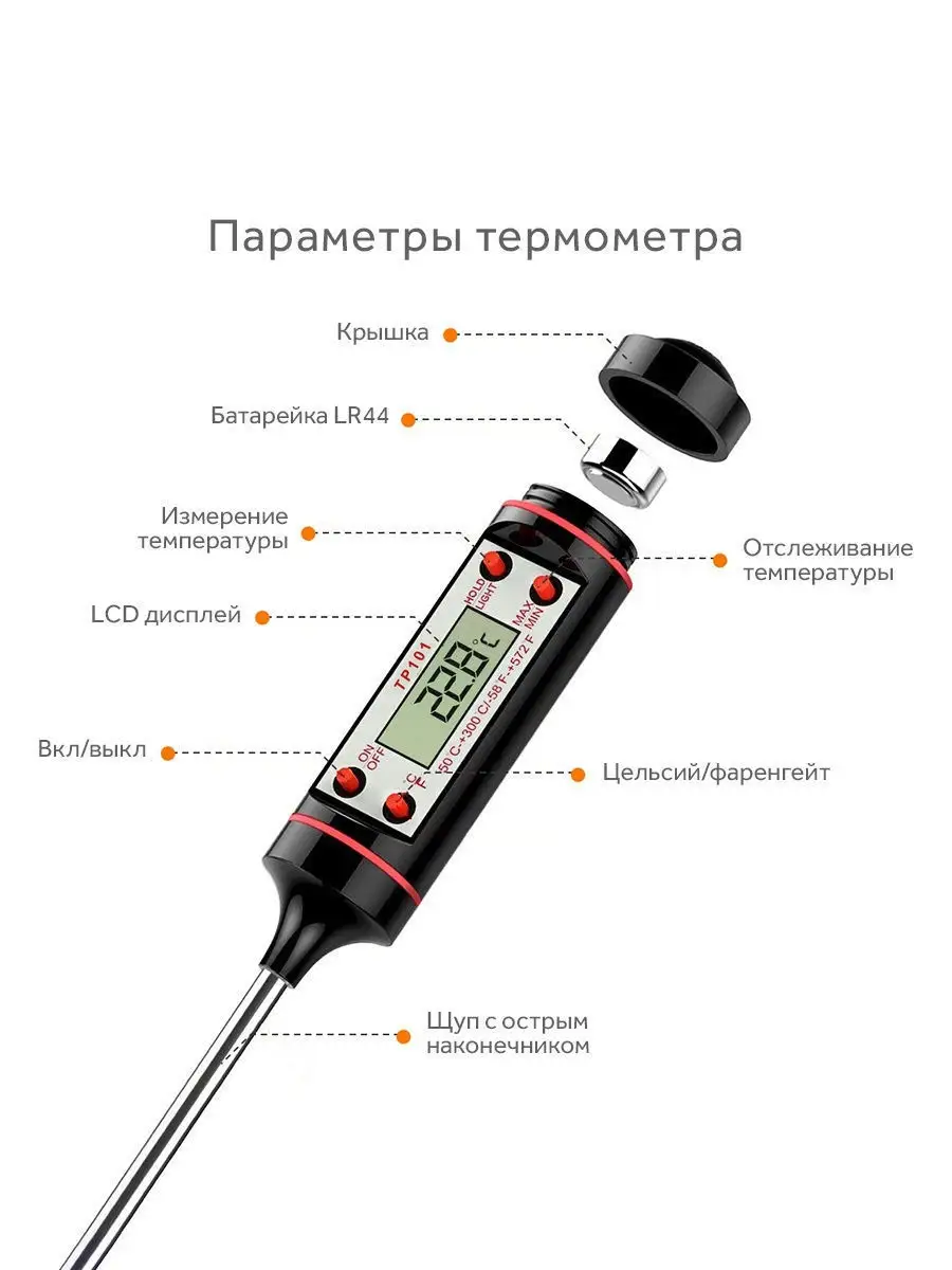 Термощуп/ Прибор для измерения температуры еды , пищи / термометр для еды /  термометр для пищи QNQ 15071921 купить в интернет-магазине Wildberries