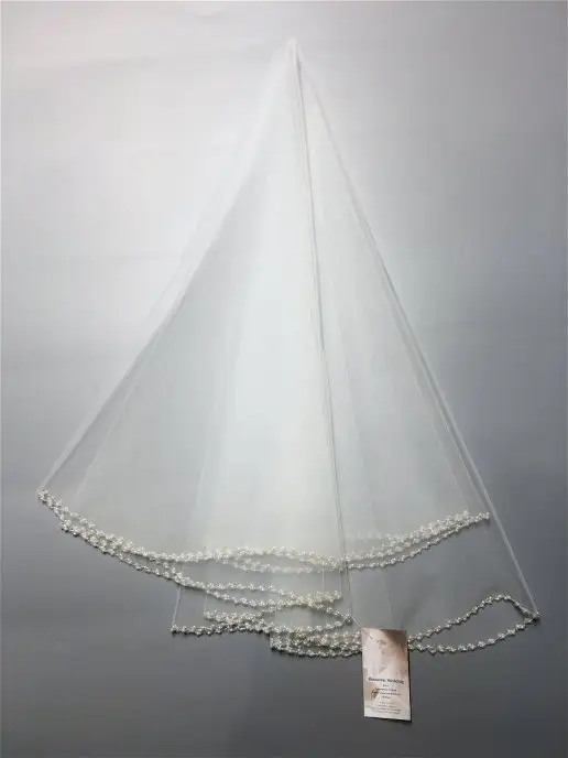 Romantic Wedding Свадебная фата средняя без гребня с кантом из жемчуг, бисер, белый, фото 2