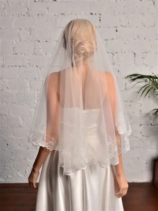 Romantic Wedding Свадебная лёгкая фата с компьютерной вышивкой по фатину, белый, фото 6