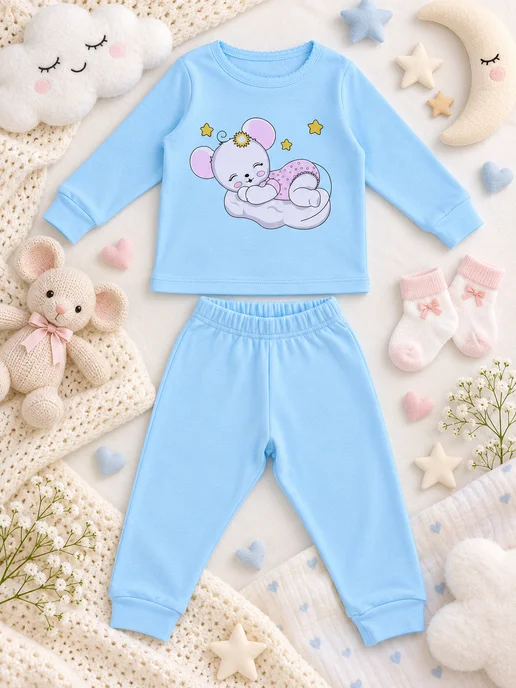 Mami-kids Пижама для детей костюм для дома, голубой, фото 4