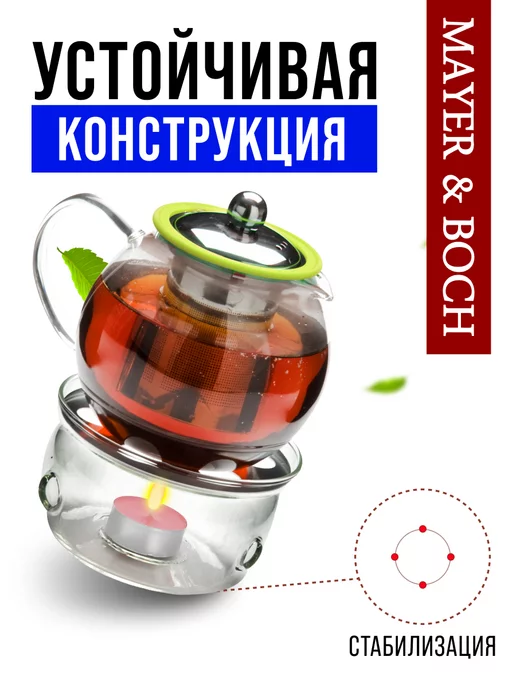 Чайник заварочный стеклянный с подогревом 800 мл - фото 6